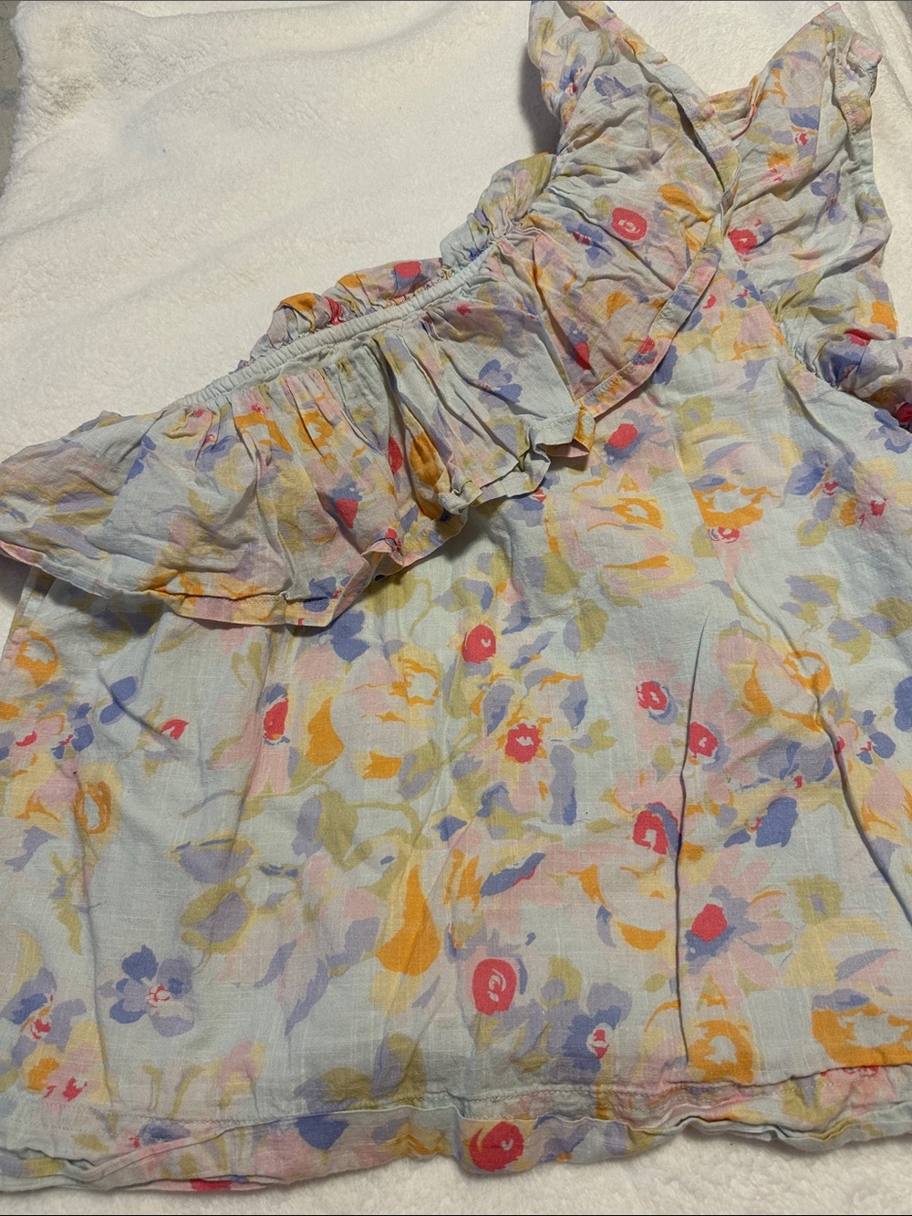 Something Navy Pastel Floral One-Shoulder Ruffle Camisole